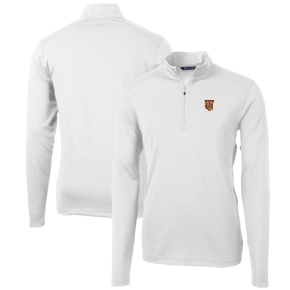 Men's Cutter & Buck White Tuskegee Golden Tigers Big & Tall Virtue Eco Pique Recycled Quarter-Zip Pullover Top