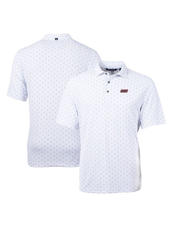 Men's Cutter & Buck White UIC Flames Big & Tall Virtue Eco Pique Tile Print Recycled Polo