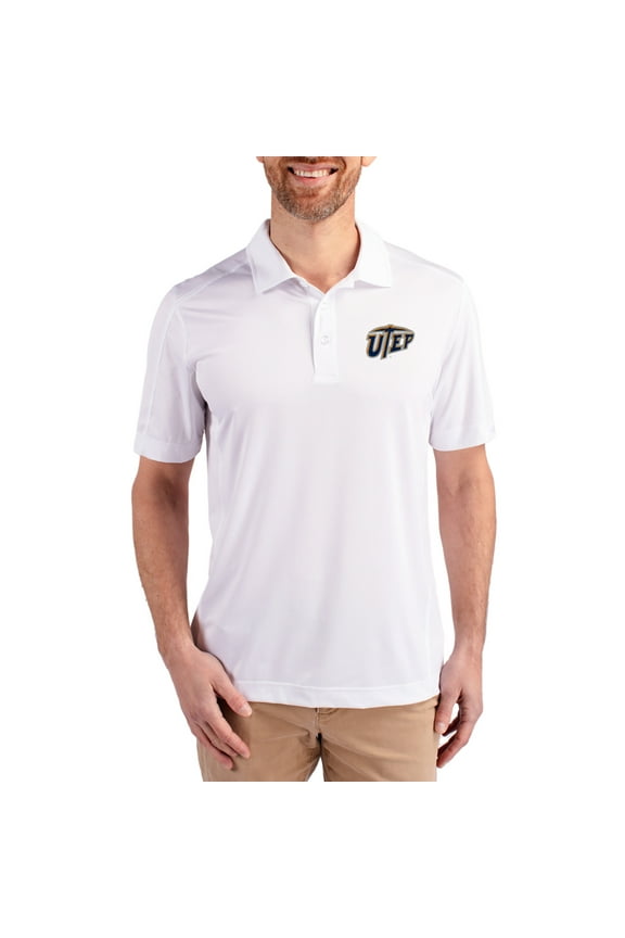 Men's Cutter & Buck White UTEP Miners Prospect Eco Textured Stretch Recycled Polo