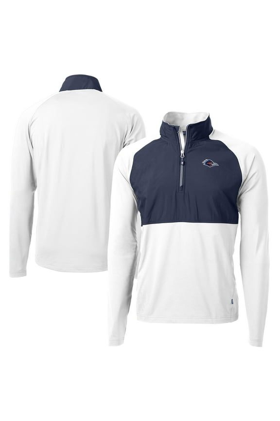 Men's Cutter & Buck White UTSA Roadrunners Adapt Eco Knit Hybrid Recycled Quarter-Zip Pullover Top