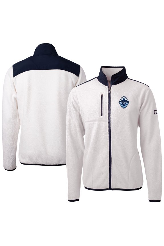 Men's-Cutter & Buck White Vancouver Whitecaps FC Big & Tall Cascade Eco Sherpa Fleece Full-Zip Jacket