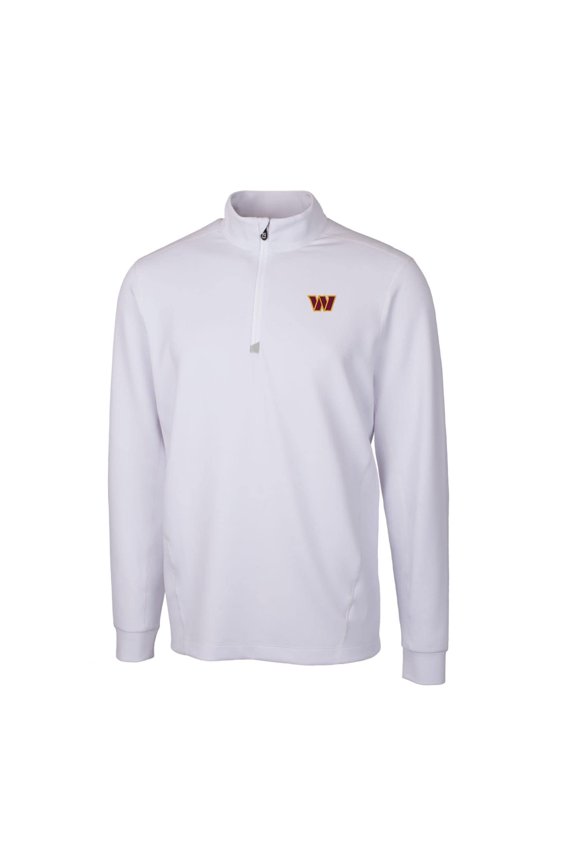 Men's Cutter & Buck White Washington Commanders Traverse Stretch Quarter-Zip Pullover Jacket