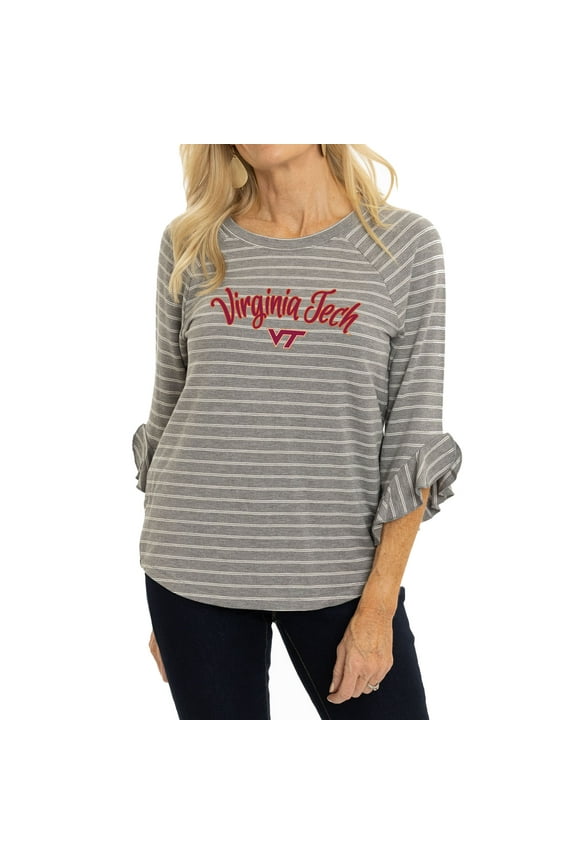 Women's Heather Gray Virginia Tech Hokies Renatta Striped Ruffle Sleeve Top