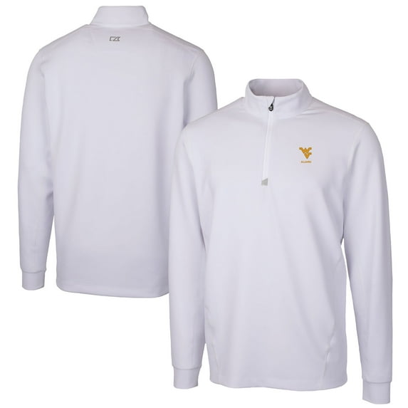 Men's Cutter & Buck White West Virginia Mountaineers Alumni Logo Traverse Stretch Quarter-Zip Pullover Top