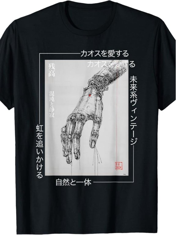 Men's Cyberpunk Graphic T-Shirt - Futuristic Robotic Hand Design, Heavyweight 180gsm Cotton Tee for Anime & Tech Events - Birthday Gift for Gamers, Dad, Cyberpunk Fans - Machine Washable Streetwear,
