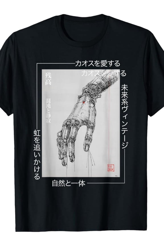 Men's Cyberpunk Graphic T-Shirt - Futuristic Robotic Hand Design, Heavyweight 180gsm Cotton Tee for Anime & Tech Events - Birthday Gift for Gamers, Dad, Cyberpunk Fans - Machine Washable Streetwear,