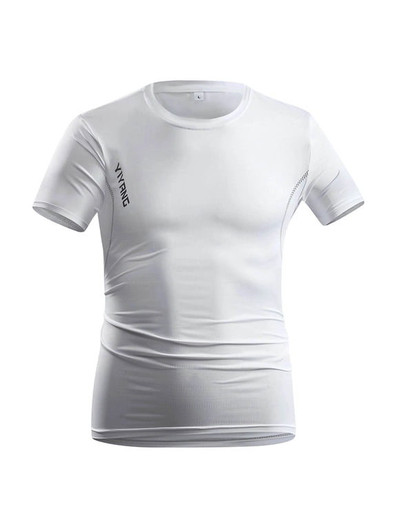 Men's Cycling Base Layer Short Sleeve Cycling Jersey Men Quick Dry Bicycle Undershirt Bike Base Layer Compression Shirt Big and Tall Size M-5XL White