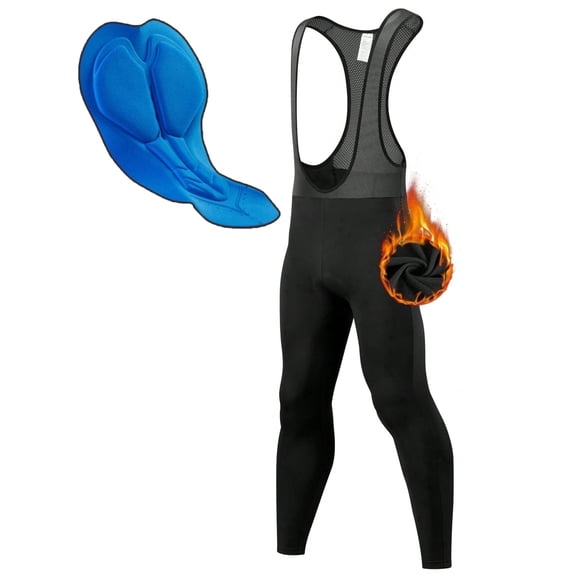 Leopatrix Mens Cycling Bib Pants Fleece-Lined 4D Padded Bike Bib Tights Bicycle Biking Long Pants Black