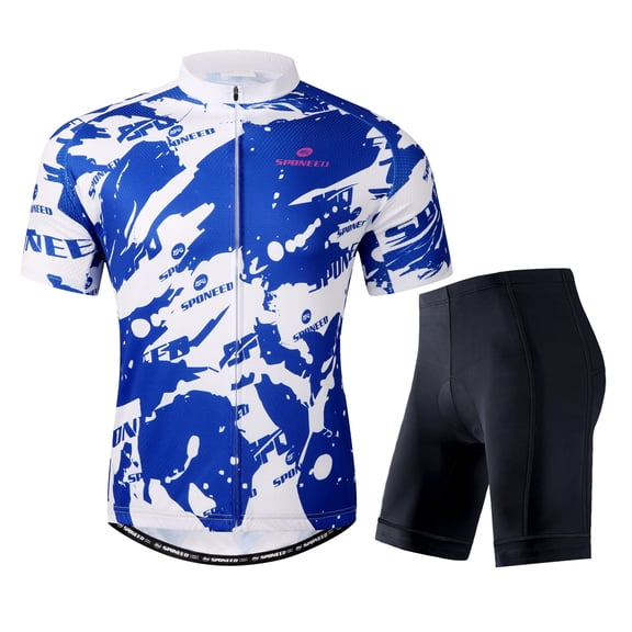 Men's Cycling Jersey Set Short Sleeve Bike Riding Suits for Men Cycle Gear Blue M