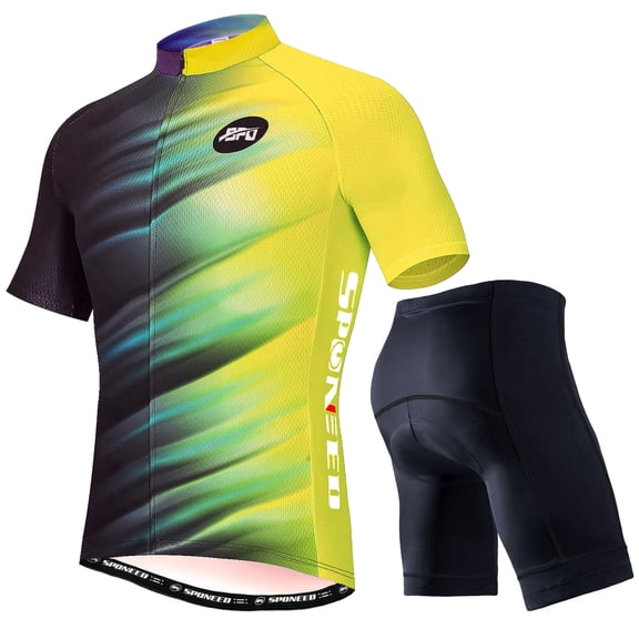 Men's Cycling Jersey Set Short Sleeve Bike Riding Suits for Men Cycle Gear Yellow L
