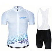 Mens Cycling Jersey Sets Road Bike Jersey Riding Shirts, Bib Shorts with Pockets Padded