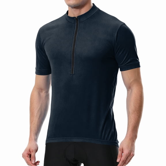 Men's Cycling Jersey Shirt, Short Sleeve Bike Shirt Moisture Wicking Quick Dry, Breathable Mesh Panel Navy M