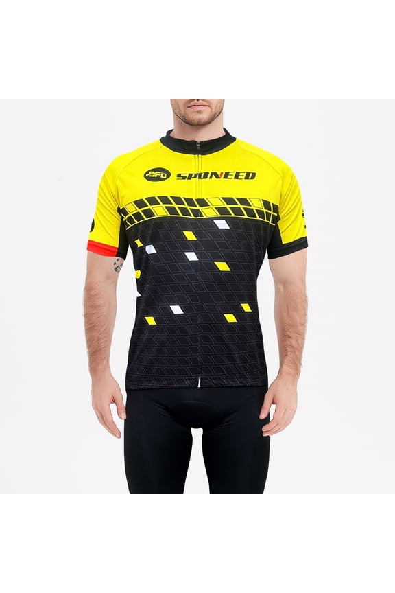 Men's Cycling Jersey Short Sleeve Road Ridding Shirts with Pockets Yellow XL