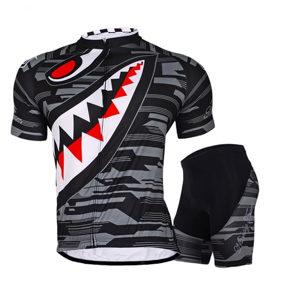 Men’s Cycling Jersey Short Sleeve Set Reflective Bicycling Shirts with Pockets Bike Biking Shorts 4D Padded Gray L