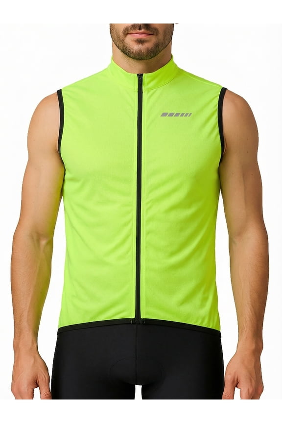 Men's Sleeveless Bike Jersey, Full-Zip Quick-Dry Cycling Vest Top with 3 Rear Pockets & Reflective Detail