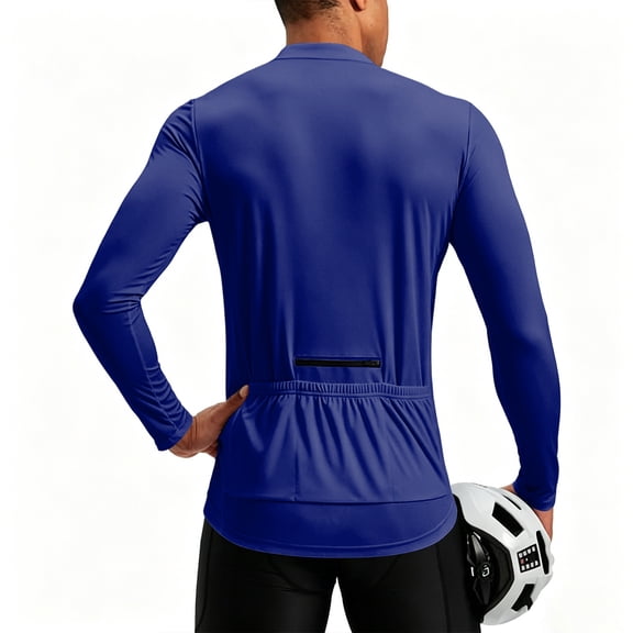 Men's Cycling Jersey with 3+1 Rear Zipper Pockets Long Sleeve Moisture Wicking Half Zip Riding Bike Shirts Dark Blue S