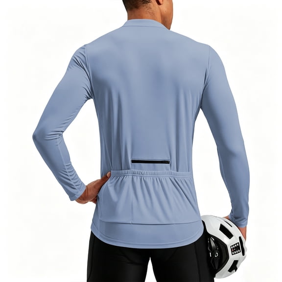 Men's Cycling Jersey with 3+1 Rear Zipper Pockets Long Sleeve Moisture Wicking Half Zip Riding Bike Shirts Light Blue S