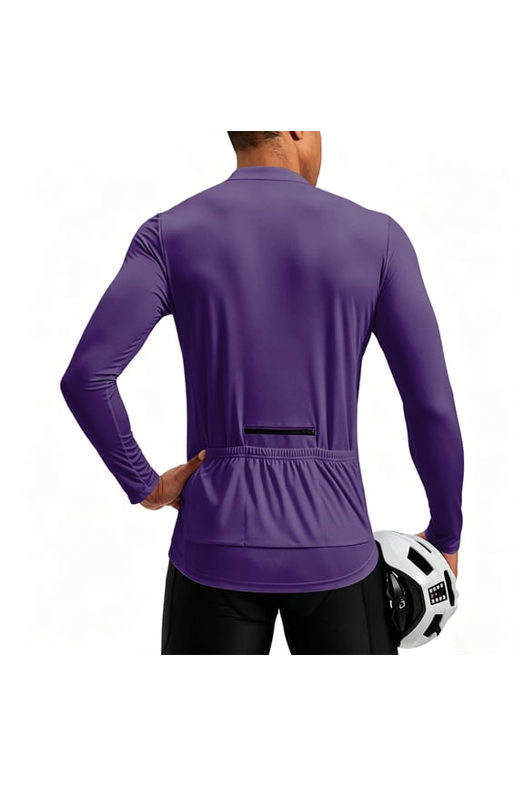 Men's Cycling Jersey with 3+1 Rear Zipper Pockets Long Sleeve Moisture Wicking Half Zip Riding Bike Shirts Purple S