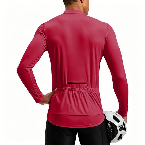 Men's Cycling Jersey with 3+1 Rear Zipper Pockets Long Sleeve Moisture Wicking Half Zip Riding Bike Shirts Red S