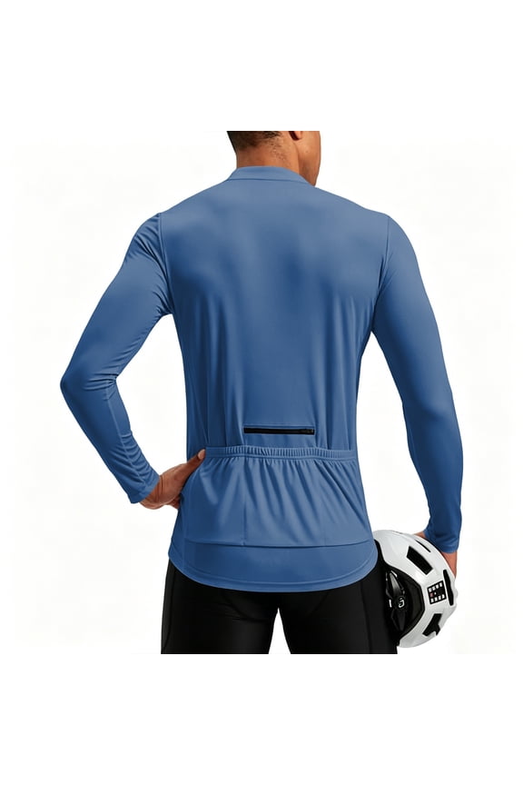 Men's Cycling Jersey with 3+1 Rear Zipper Pockets Long Sleeve Moisture Wicking Half Zip Riding Bike Shirts Royal Blue S