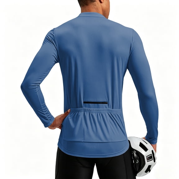 Men's Cycling Jersey with 3+1 Rear Zipper Pockets Long Sleeve Moisture Wicking Half Zip Riding Bike Shirts Royal Blue XL