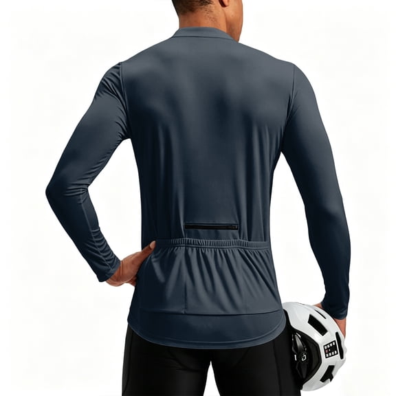 Men's Cycling Jersey with 3+1 Rear Zipper Pockets, Long Sleeve Quick Dry UPF 50+ Half Zip Riding Bike Shirts M