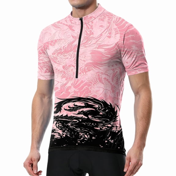 Men's Cycling Shirt Printed Short Sleeve Cycling Jersey Breathable Mesh Moisture Wicking Bicycle Shirts Quick Dry for Road Mountain Commuting Pink L