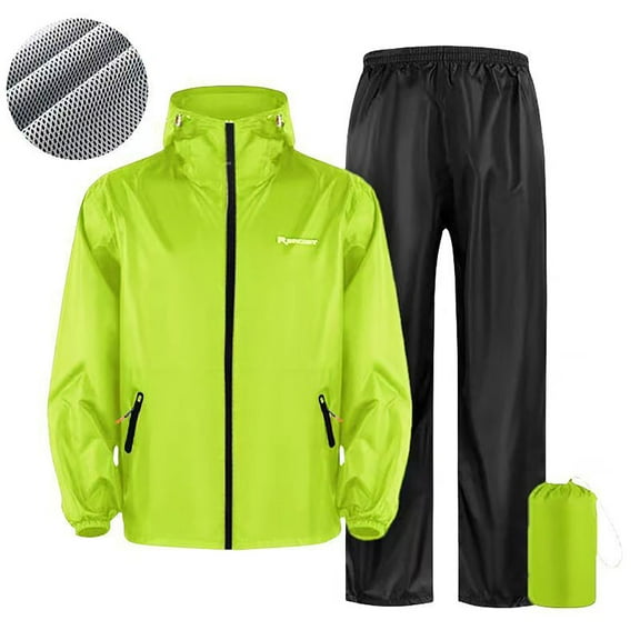 Men's Cycling Suits Outdoor Zipper Jacket & Pants Set Waterproof Raincoat Riding Gear (Green XXXXXS)