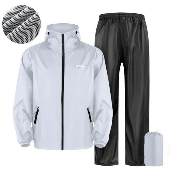 Men's Cycling Suits Outdoor Zipper Jacket & Pants Set Waterproof Raincoat Riding Gear (White M)