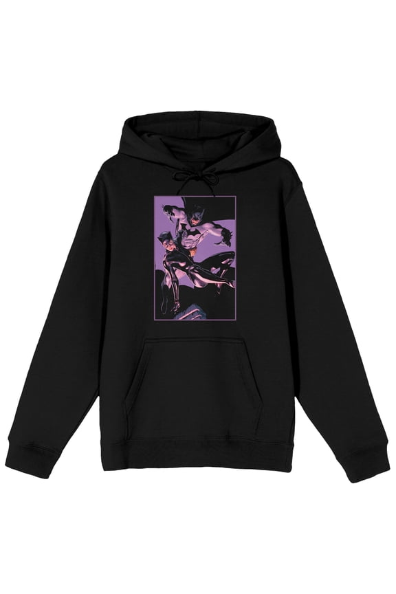 Men's DC Comic Bok Batman & Batgirl Superheroes Black Graphic Print Hoodie- L