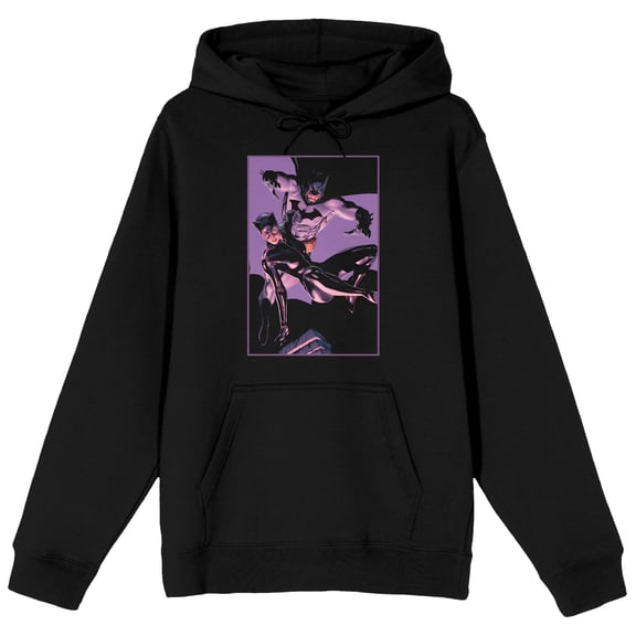 Men's DC Comic Bok Batman & Batgirl Superheroes Black Graphic Print Hoodie- M
