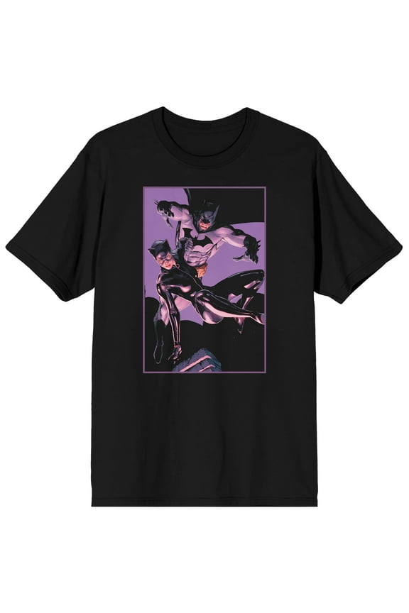 Men's DC Comic Bok Batman & Batgirl Superheroes Black Graphic Tee Shirt-3XL