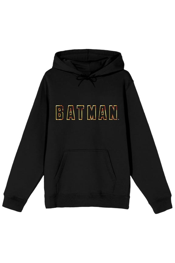 Men's DC Comic Book Batman Text Black Graphic Print Hooded Sweatshirt- M