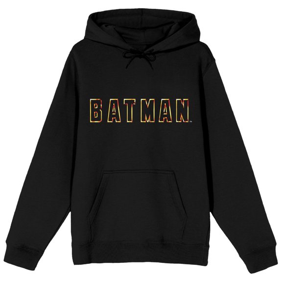 Men's DC Comic Book Batman Text Black Graphic Print Hooded Sweatshirt- XXL