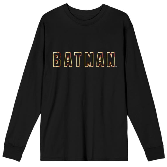 Men's DC Comic Book Batman Text Black Long Sleeve Graphic Tee Shirt- XL