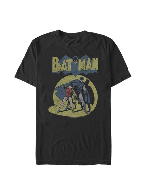 Men's Batman With Robin Vintage Comics Graphic Tee Black 3X Large