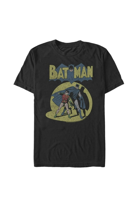 Men's Batman With Robin Vintage Comics Graphic Tee Black 3X Large