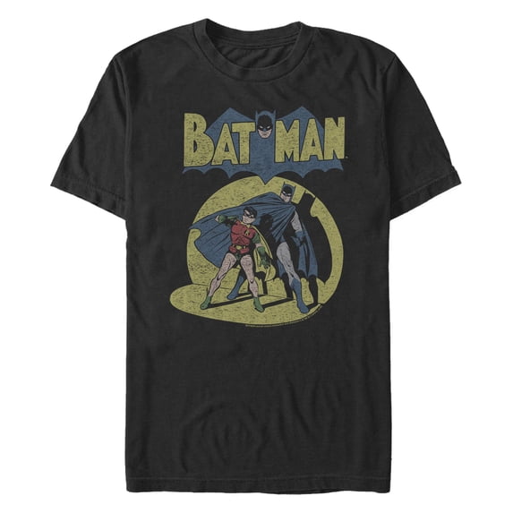Men's Batman With Robin Vintage Comics Graphic Tee Black Medium