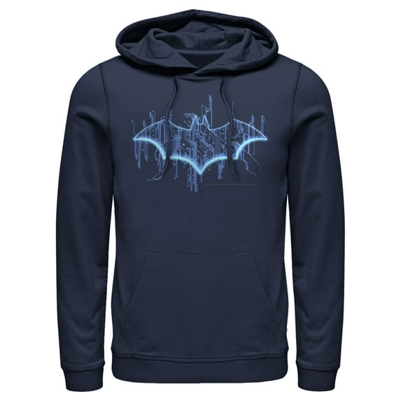Men's Batman Logo Digital Wing Pull Over Hoodie Navy Blue Large