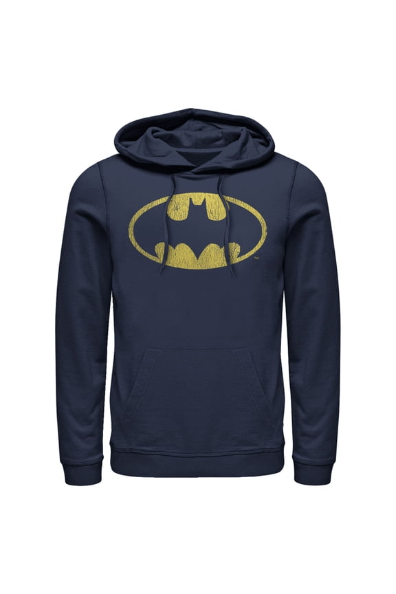 Men's Batman Logo Retro Caped Crusader Pull Over Hoodie Navy Blue 3X Large