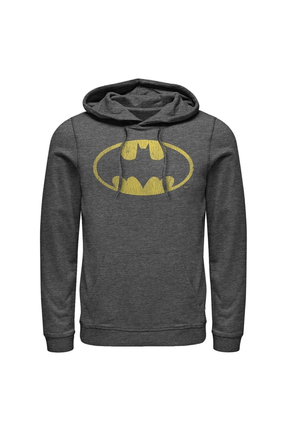Men's Batman Logo Retro Caped Crusader  Pull Over Hoodie Charcoal Heather Medium