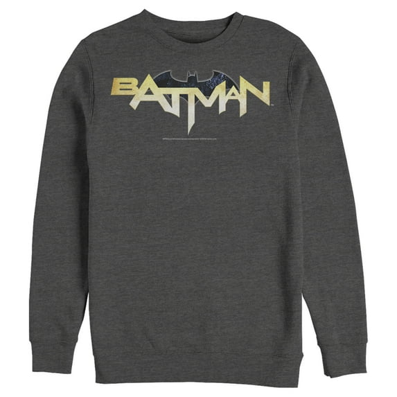 Men's Batman Logo Messy Text Sweatshirt Charcoal Heather Medium
