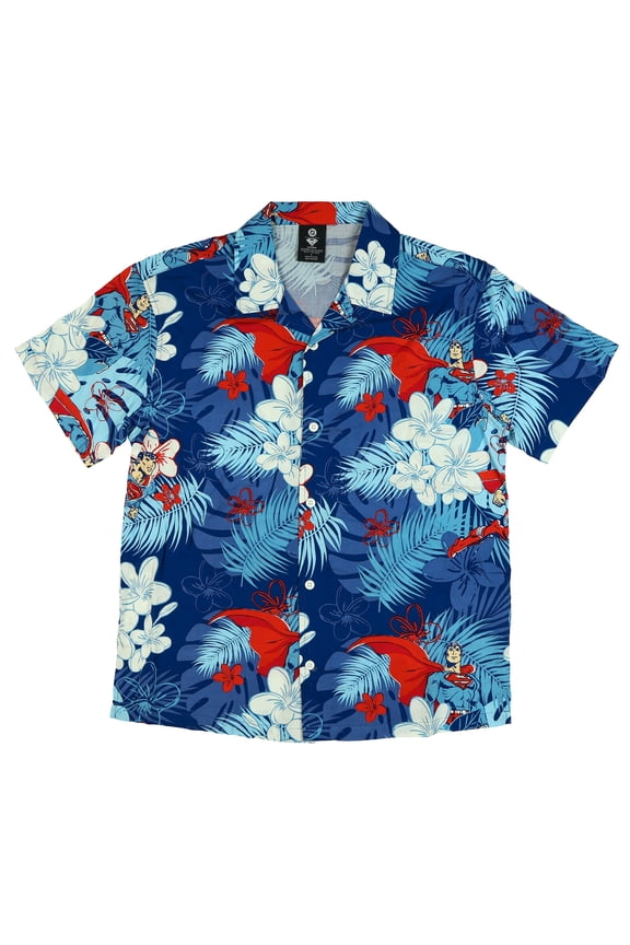 DC Comics Superman Shirt Tropical Floral Hawaiian Men's Button Up Woven Top