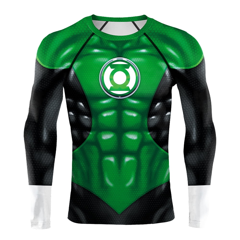 Men's DC Green Lantern Tight T-Shirt Long Sleeve Slim Fit O-Neck