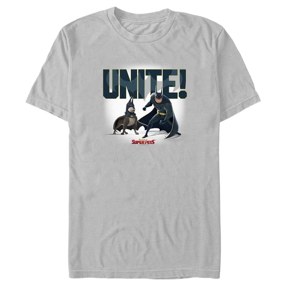 Men's DC League of Super-Pets Batman and Ace Unite Graphic Tee Silver Medium