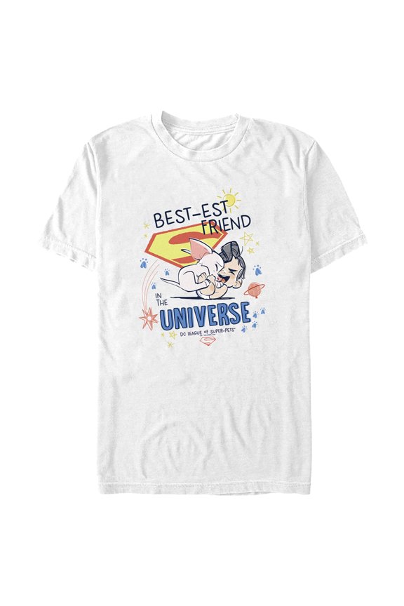 Men's DC League of Super-Pets Cartoon Best-est Friend in the Universe  Graphic Tee White Medium