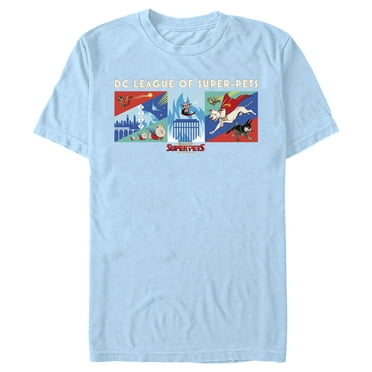 Men's DC League of Super-Pets Super Pack Panels  Graphic Tee Light Blue Large