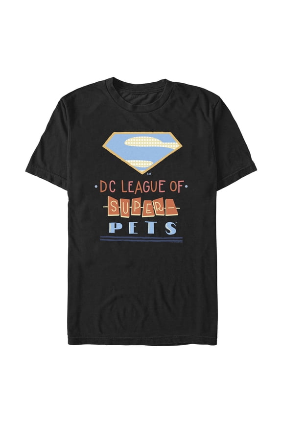 Men's DC League of Super-Pets Superman Dot Logo Cutouts Graphic Tee Black Large