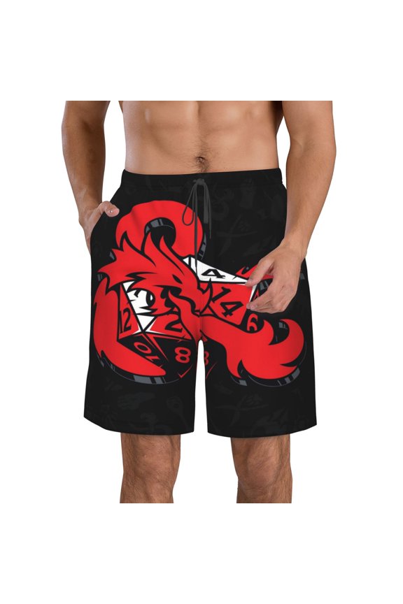 Men's DND Dungeons And Dragons Beach Shorts Hot Summer Swim Trunks Sports Running Bathing Suits with Mesh Lining