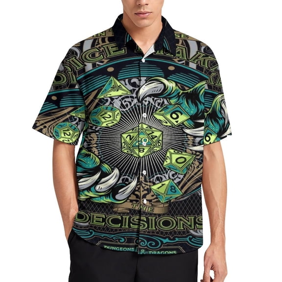 Men's DND Dungeons And DragonsHawaiian Casual Button Down Cartoon Short Sleeve Beah Shirt For Travel Pool Party